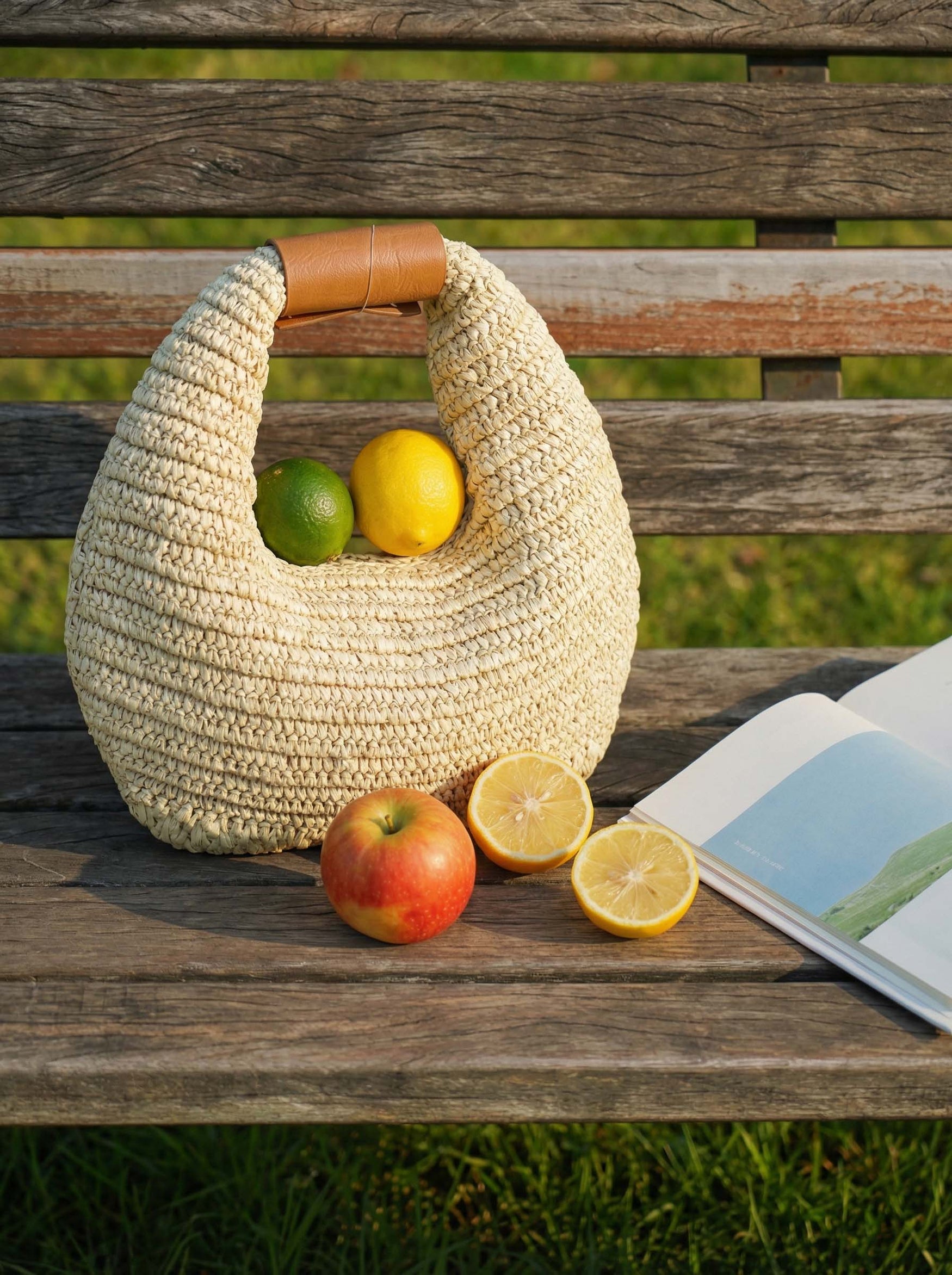 Round Crochet Woven Handheld Straw Bag by LINTICO for women