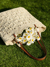 Crochet Woven Fan-Shape Shoulder Tote Bag by LINTICO for women