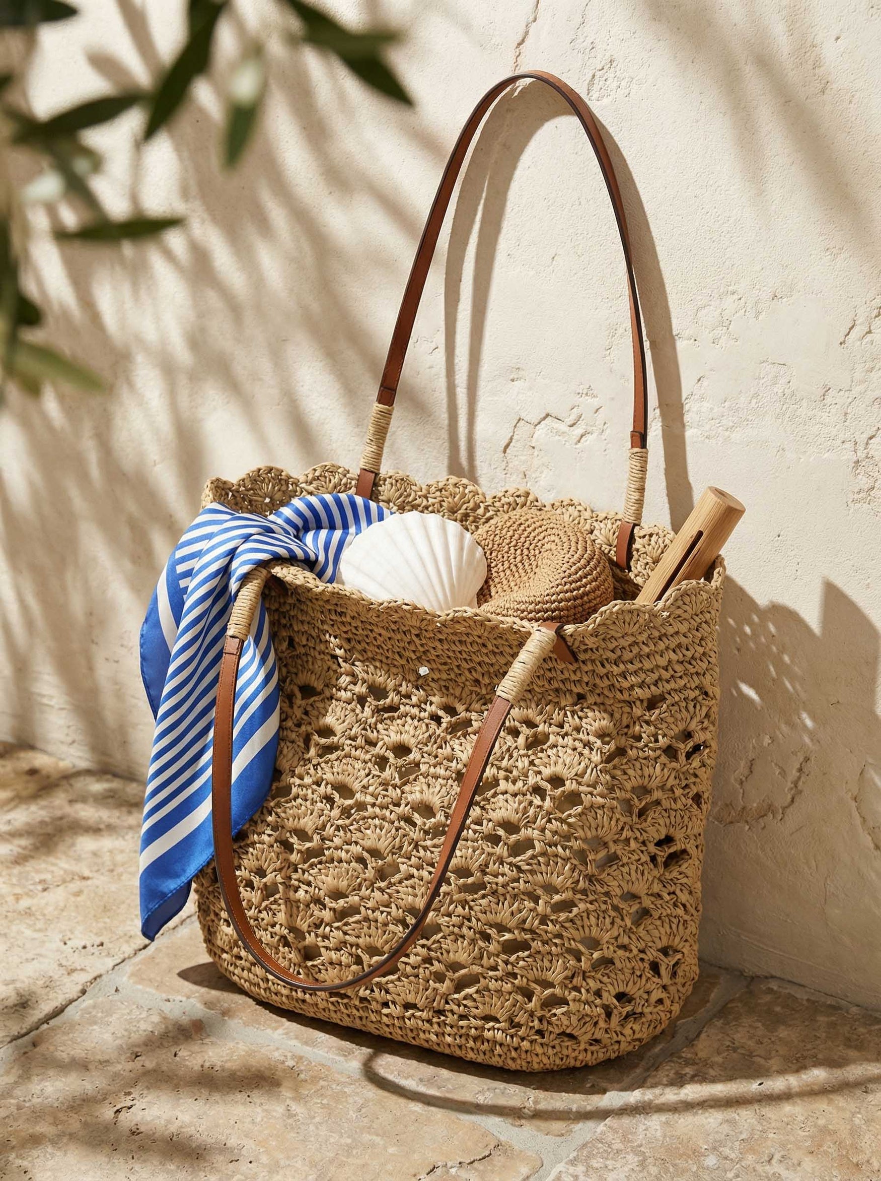 Crochet Woven Fan-Shape Shoulder Tote Bag by LINTICO for women