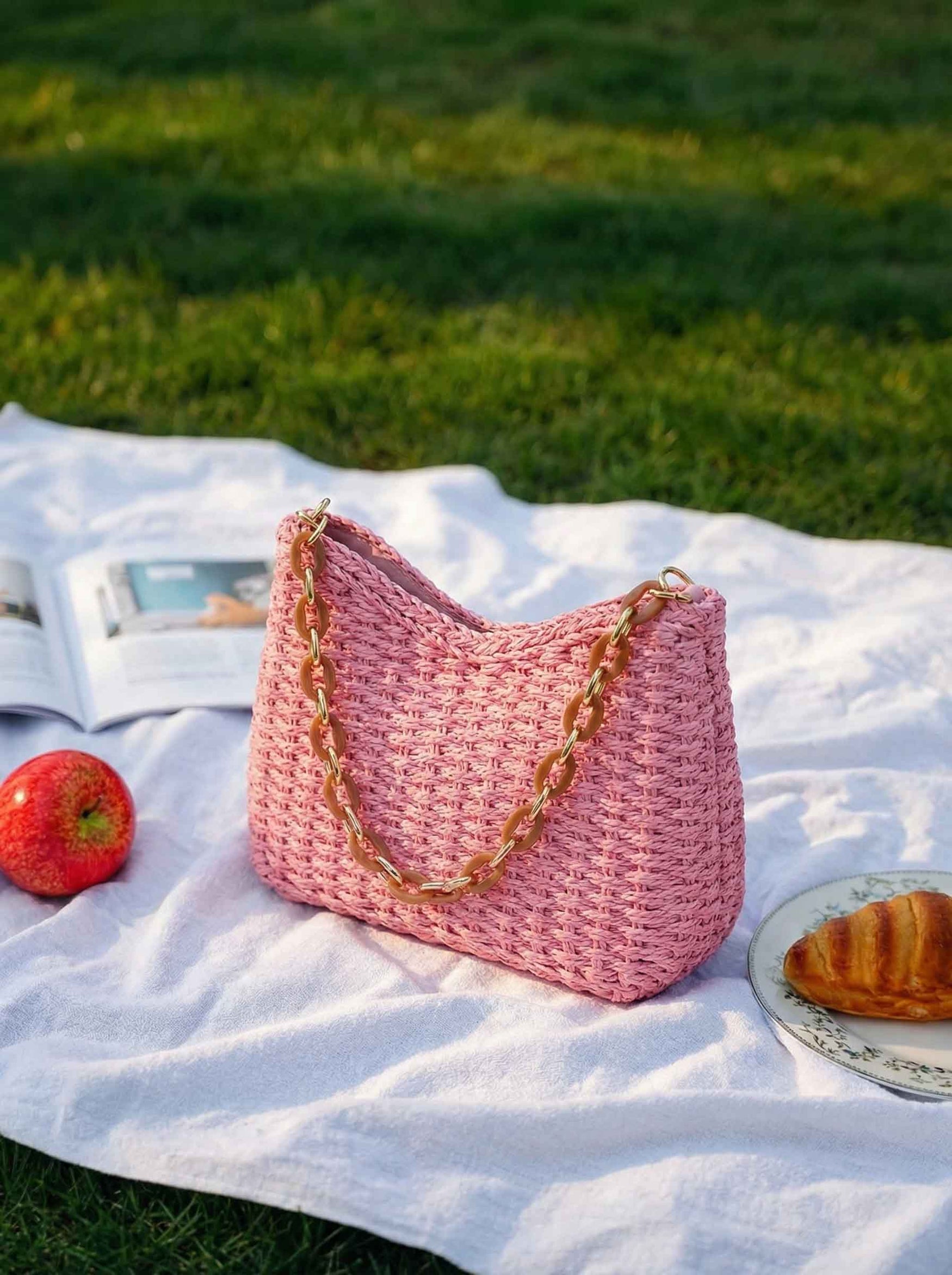 Colorful Woven Straw Shoulder Bag by LINTICO for women