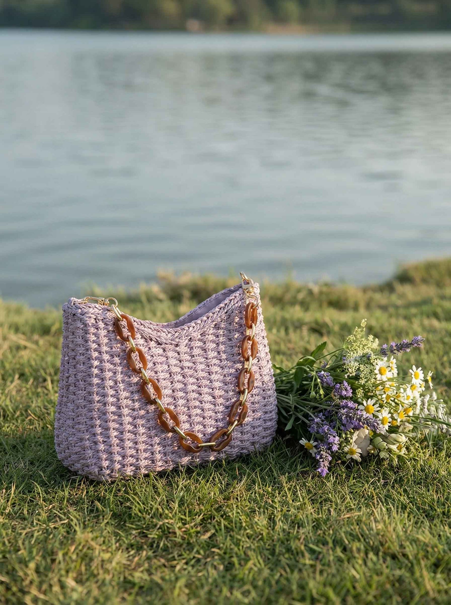 Colorful Woven Straw Shoulder Bag by LINTICO for women
