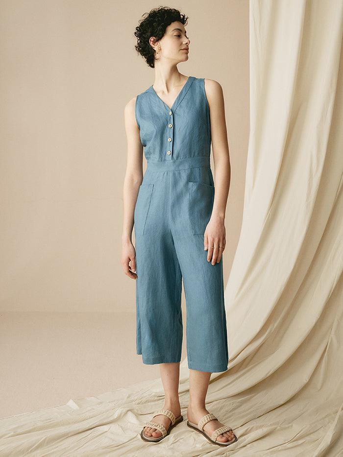 100% Linen V-Neck Jumpsuit - sets & jumpsuits
