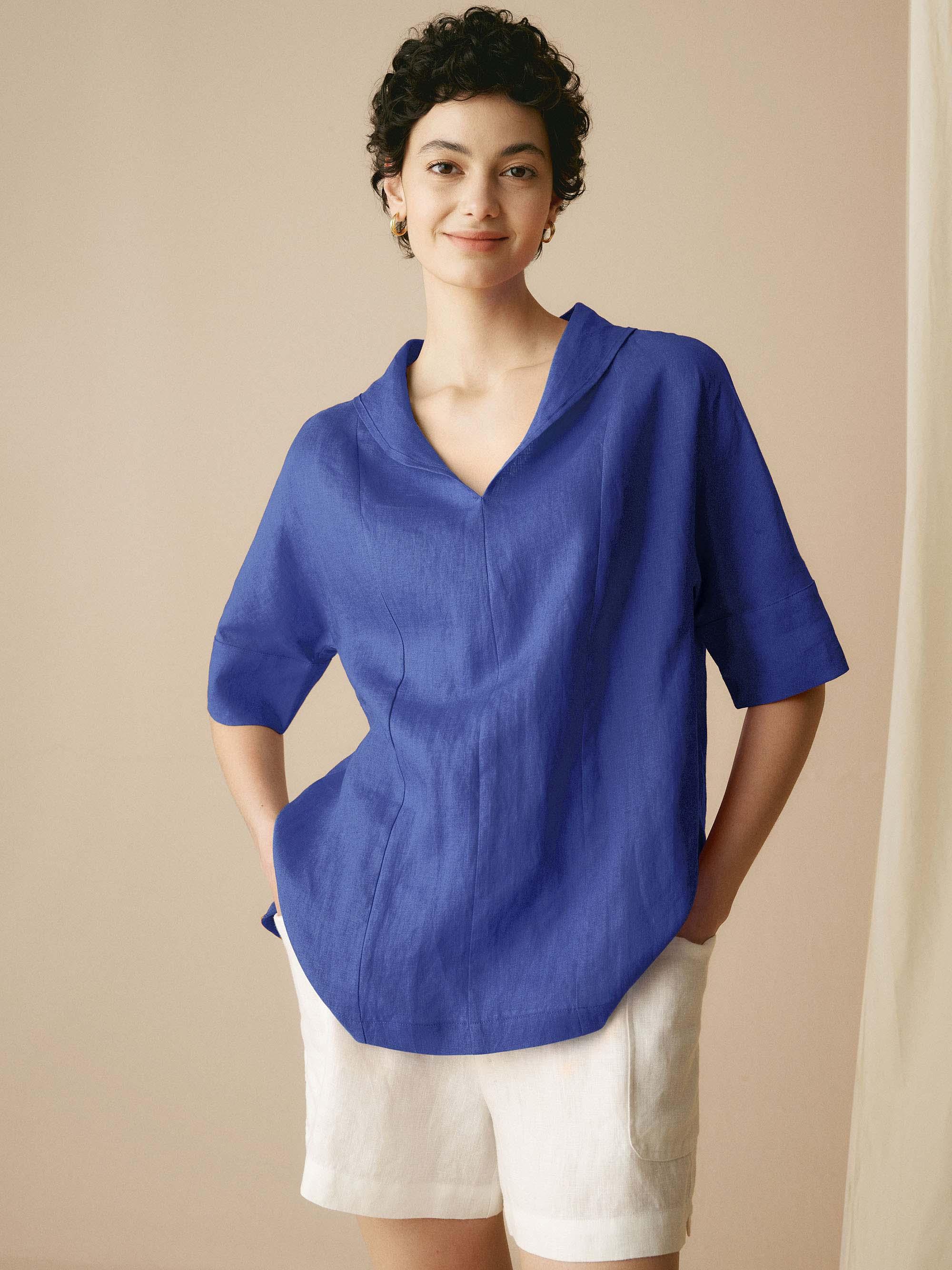 100% Linen V-Neck Short Sleeve Shirt SIERRA – LINTICO