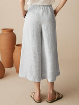 100% Linen Striped Straight-Leg Pants - BOTTOMS-Linen