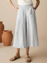 100% Linen Striped Straight-Leg Pants - Stripe / S - BOTTOMS-Linen