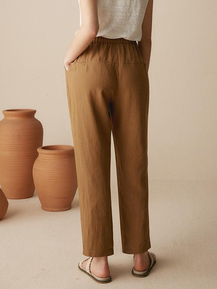 100% Linen Tapered Pants - BOTTOMS-Linen