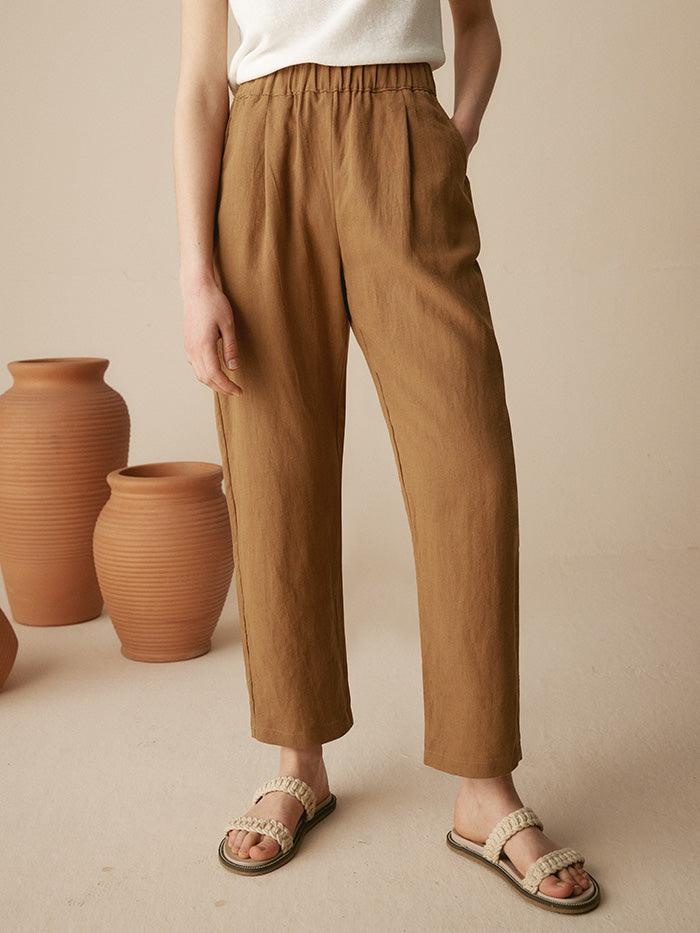 100% Linen Tapered Pants - BOTTOMS-Linen