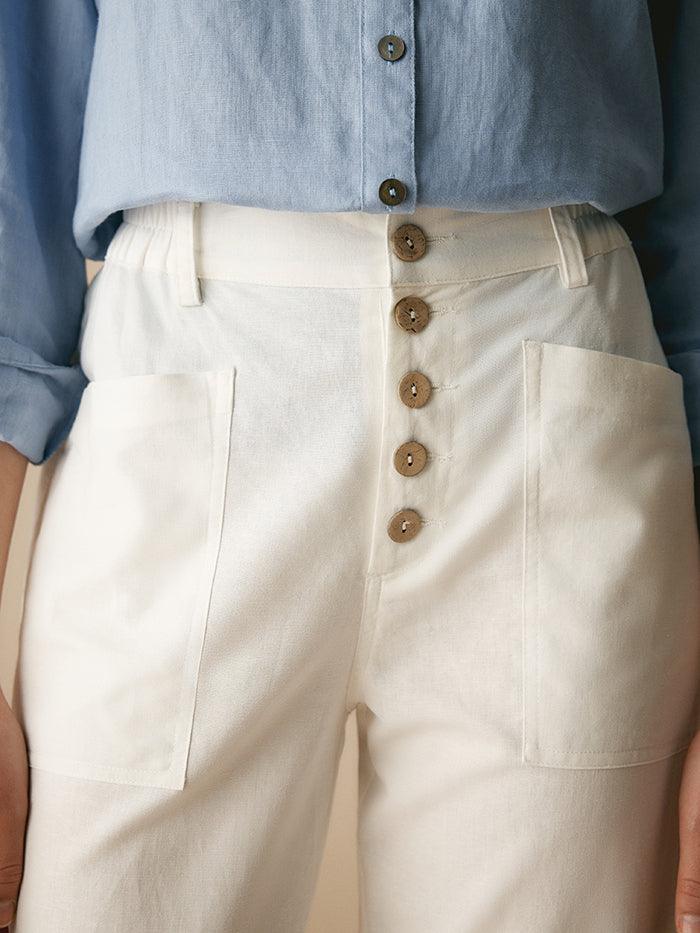 HEIDI Linen Simple Button Fly Trousers - BOTTOMS-Linen Pants