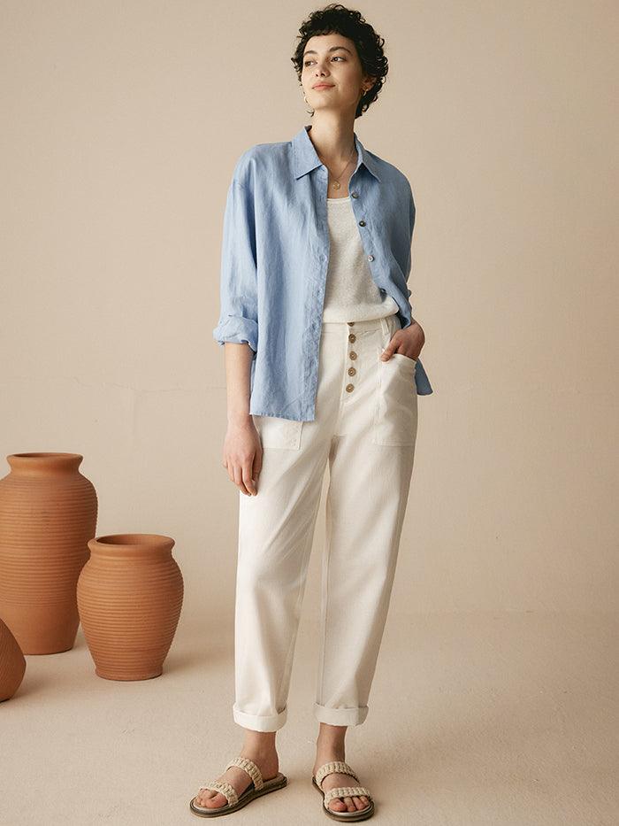 HEIDI Linen Simple Button Fly Trousers - BOTTOMS-Linen Pants