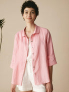 100% Linen Peter Pan Collar 3/4 Sleeve Shirt ASTRID - TOPS-Linen Button Down Shirts