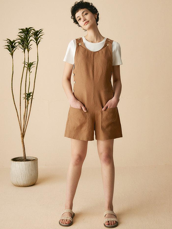 100% Linen U-Neck Short Jumpsuit - sets & jumpsuits