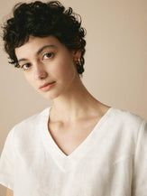 100% Linen Easy Popover V-Neck Boxy Top - TOPS-Linen Blouses