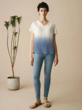 100% Linen Easy Popover V-Neck Boxy Top - TOPS-Linen Blouses