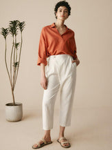 Linen Tailored Cropped Trousers - BOTTOMS-Linen Pants