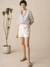 Linen Polka Dots Oversized Shirt - TOPS-Linen Button Down Shirts