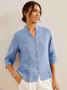 100% Linen Hand Button Fitted Jacket AMELIA - TOPS-Linen Jackets