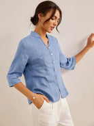 100% Linen Hand Button Fitted Jacket AMELIA - TOPS-Linen Jackets