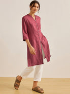 100% Linen Hand Button Long Top DILLON - TOPS-Linen Down Shirts