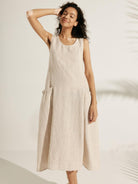 100% Linen Swing Beach Tank Dress GIANA - DRESSES-Linen Midi