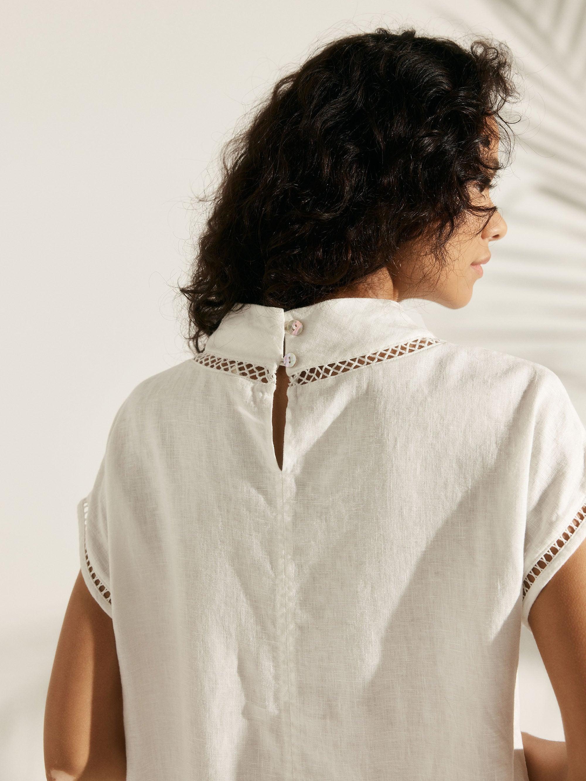 100% Linen Cutout Turtleneck Minidress - DRESSES-Linen Midi