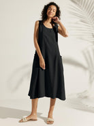 100% Linen Swing Beach Tank Dress GIANA - Charcoal Black / XS - DRESSES-Linen Midi