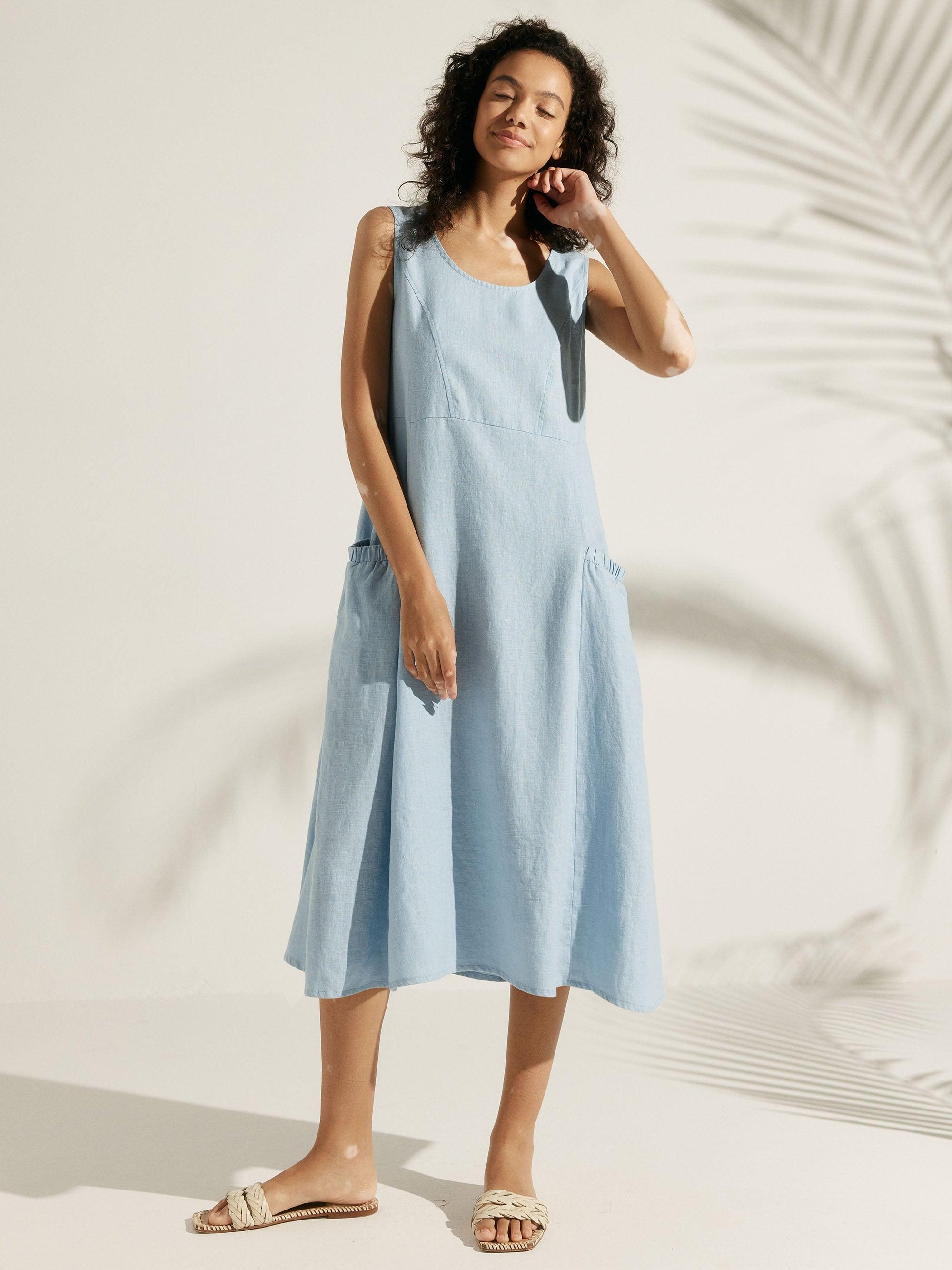 100% Linen Swing Beach Tank Dress GIANA - DRESSES-Linen Midi