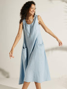 100% Linen Swing Beach Tank Dress GIANA - DRESSES-Linen Midi