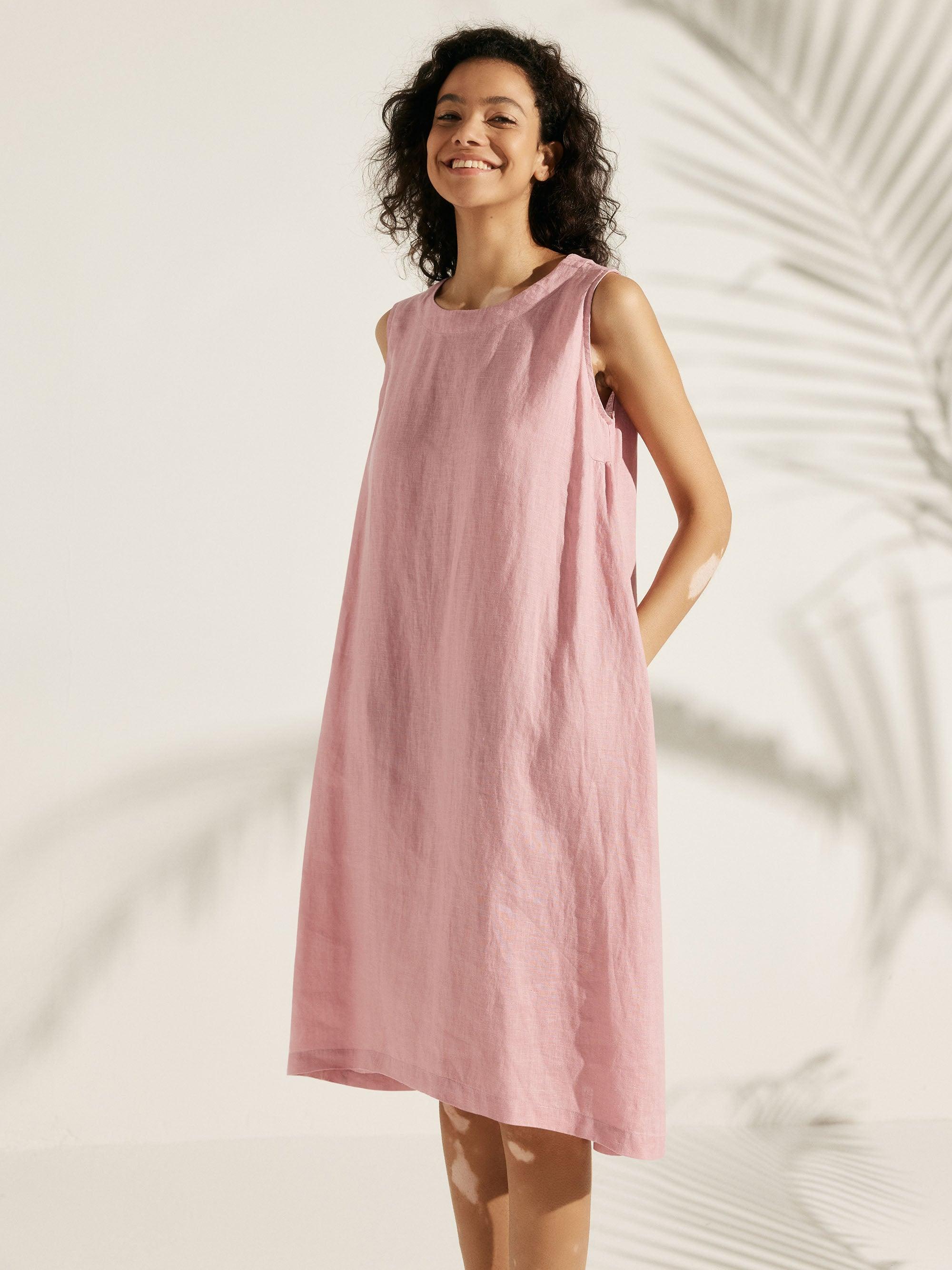 100% Linen Lightweight Sleeveless Dress SIENNA - DRESSES-Linen Midi