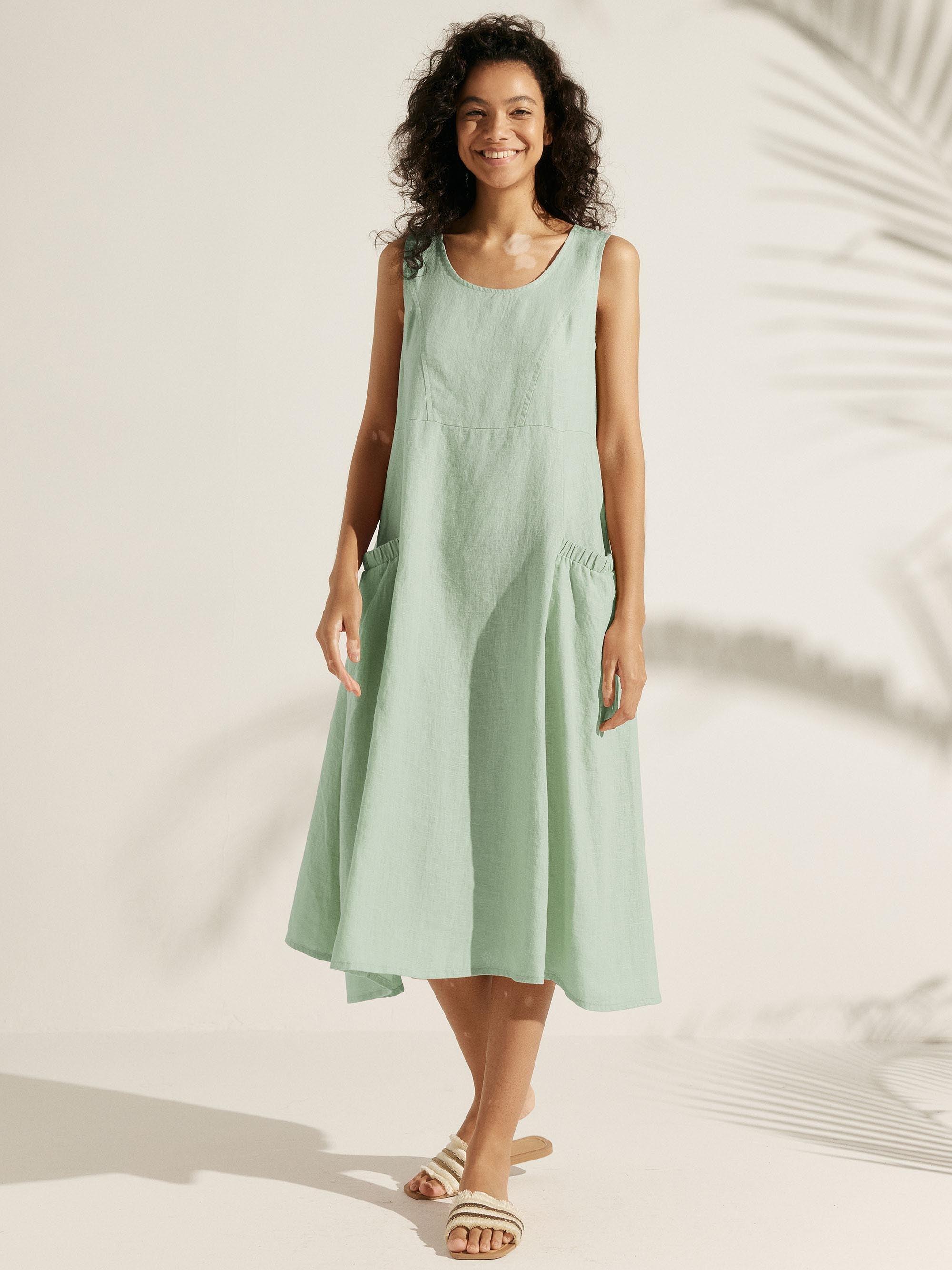 100% Linen Swing Beach Tank Dress GIANA - DRESSES-Linen Midi