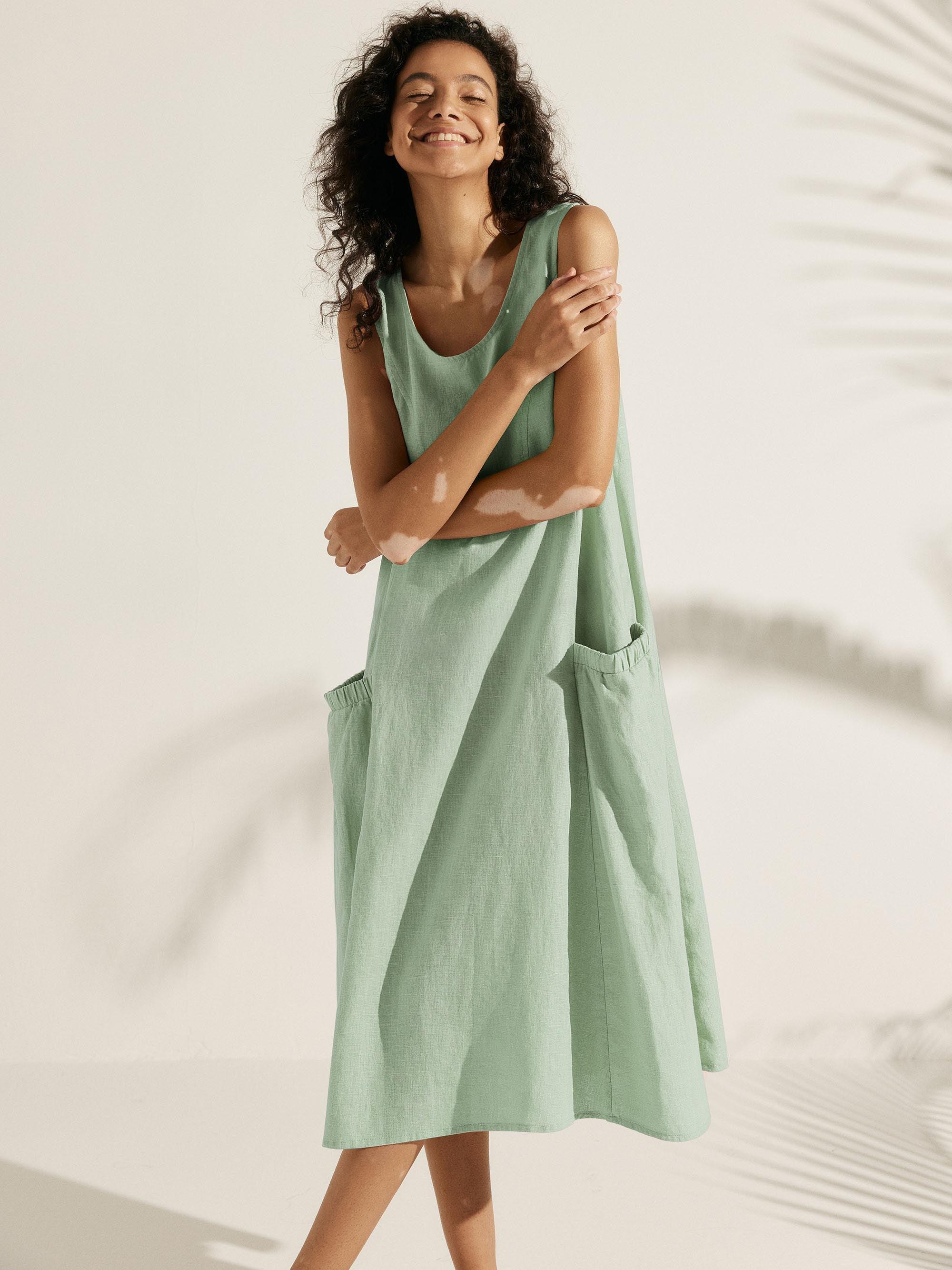 100% Linen Swing Beach Tank Dress GIANA - DRESSES-Linen Midi