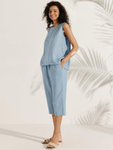 100% Linen Shell Sleeveless Elastic Waist Sets - SETS-Linen