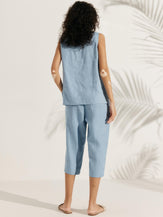 100% Linen Shell Sleeveless Elastic Waist Sets - SETS-Linen
