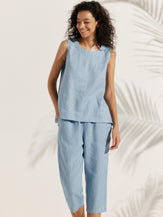 100% Linen Shell Sleeveless Elastic Waist Sets - SETS-Linen
