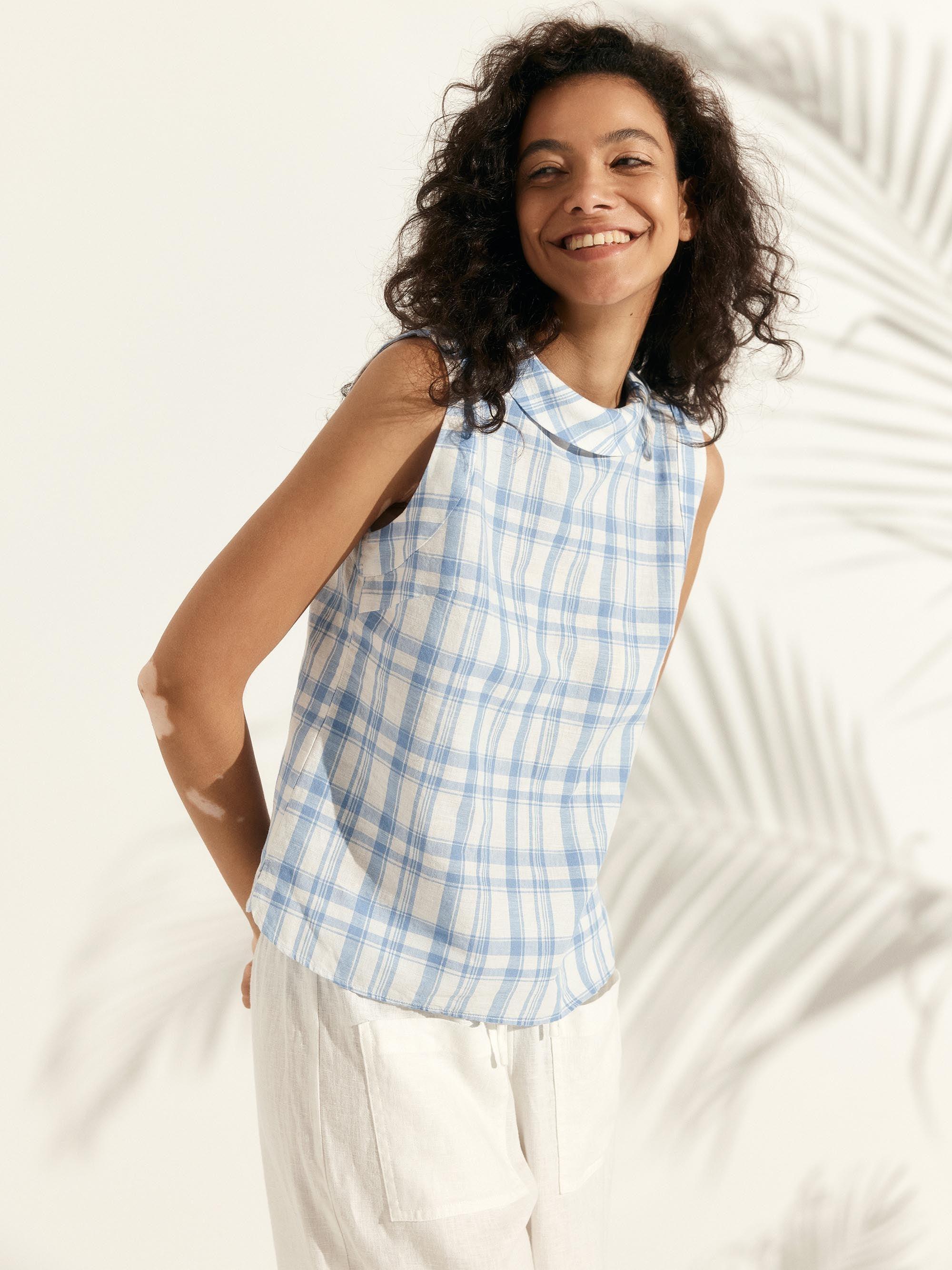 100% Linen Draped Collar Tank Top - TOPS-Linen Tanks