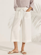 Pantaloni pull-on 100% lino a gamba ampia - Bianco ottico / S - BOTTOM-Lino