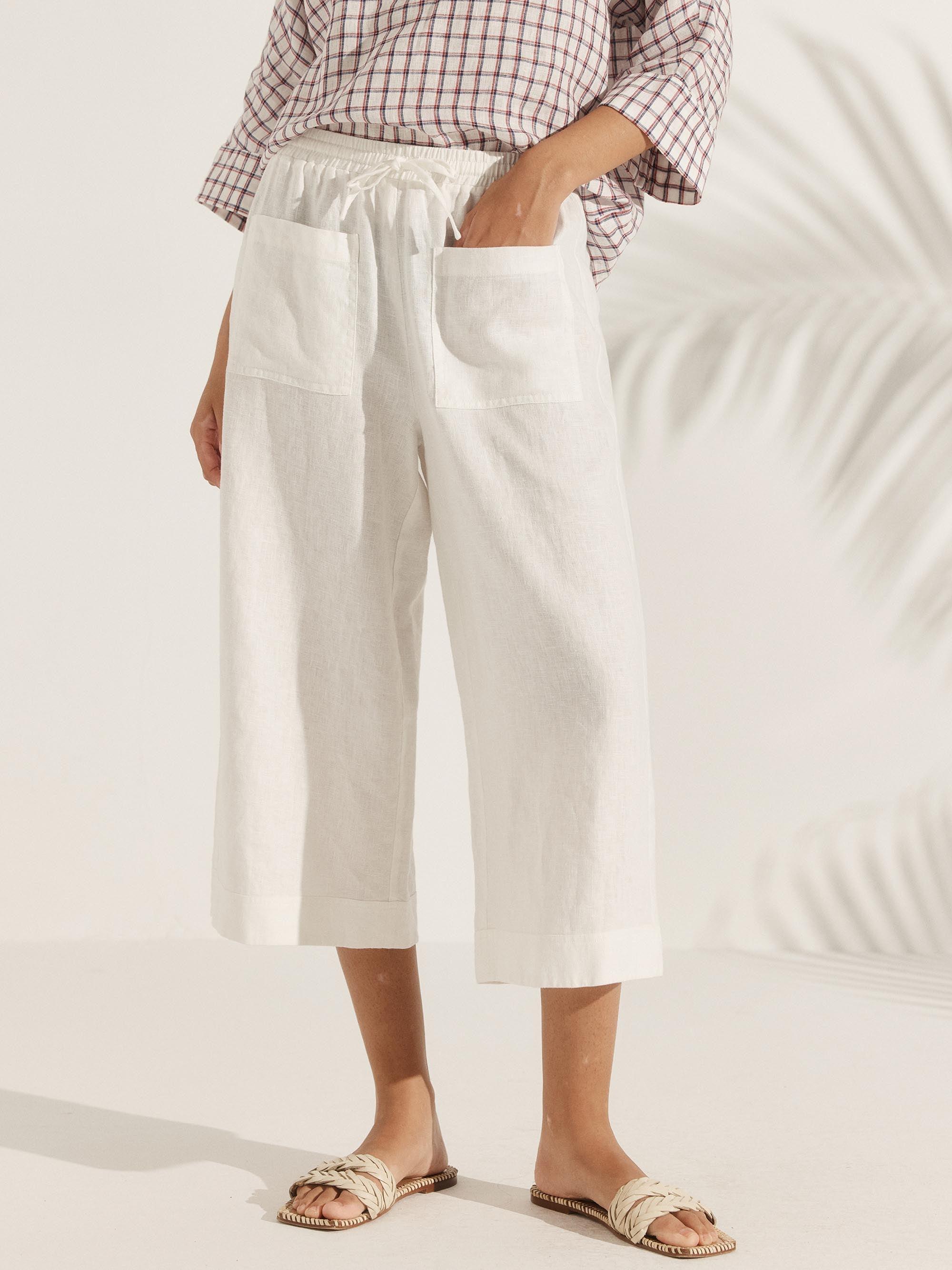 100% Linen Pull-On Wide Leg Pants - BOTTOMS-Linen
