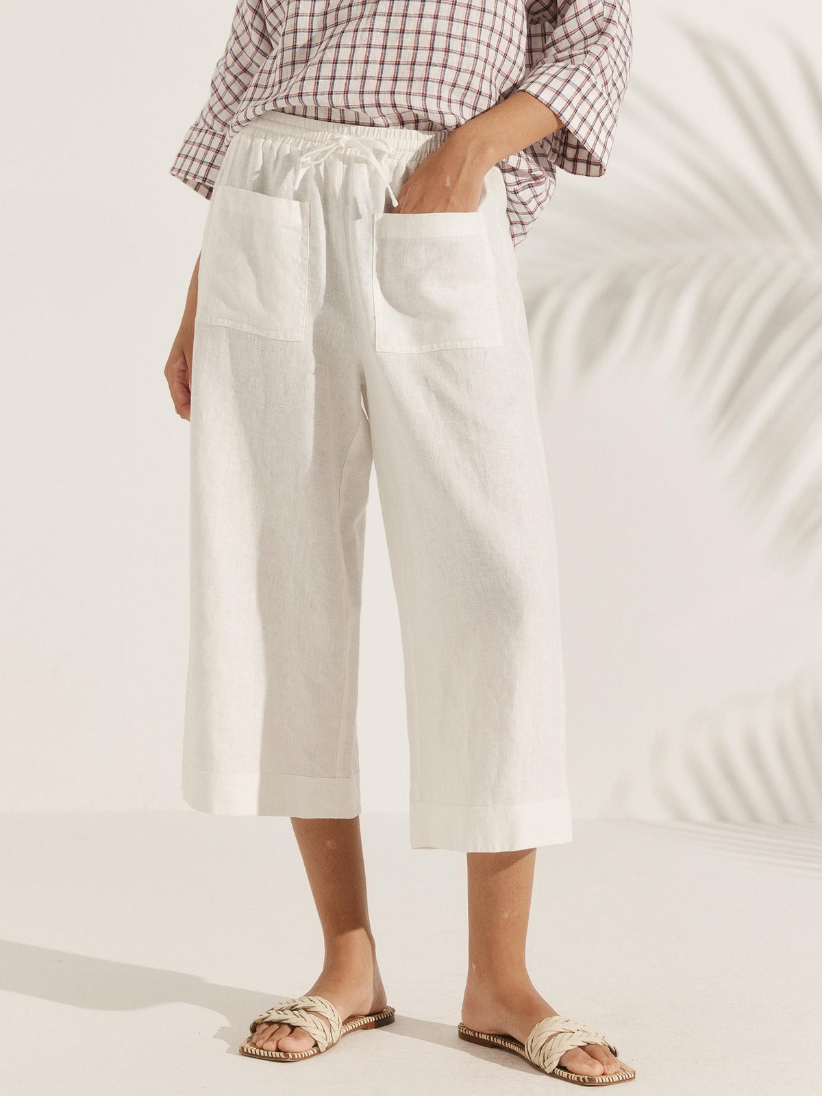 Pantaloni pull-on 100% lino a gamba ampia - BOTTOM-Lino