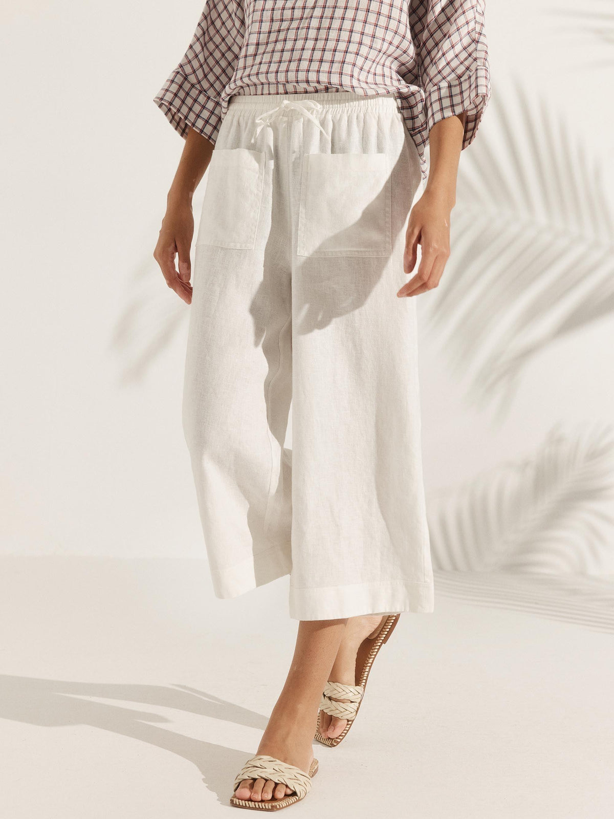 Pantaloni pull-on 100% lino a gamba ampia - BOTTOM-Lino
