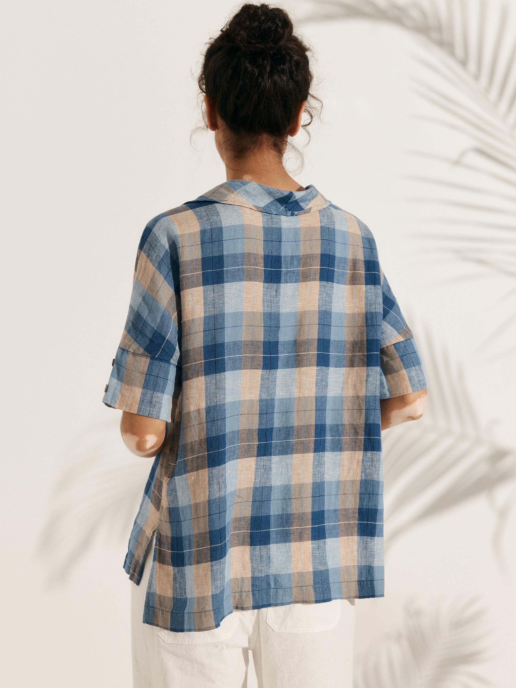 Linen V Neck Short Sleeve Shirt - TOPS-Linen Blouses