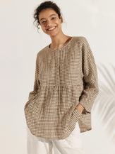 Linen Checked Long-Sleeved Top CAROLINE by LINTICO for women