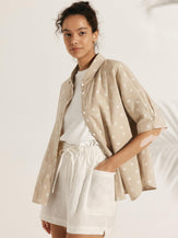 Linen Polka Dots Oversized Shirt - TOPS-Linen Button Down Shirts