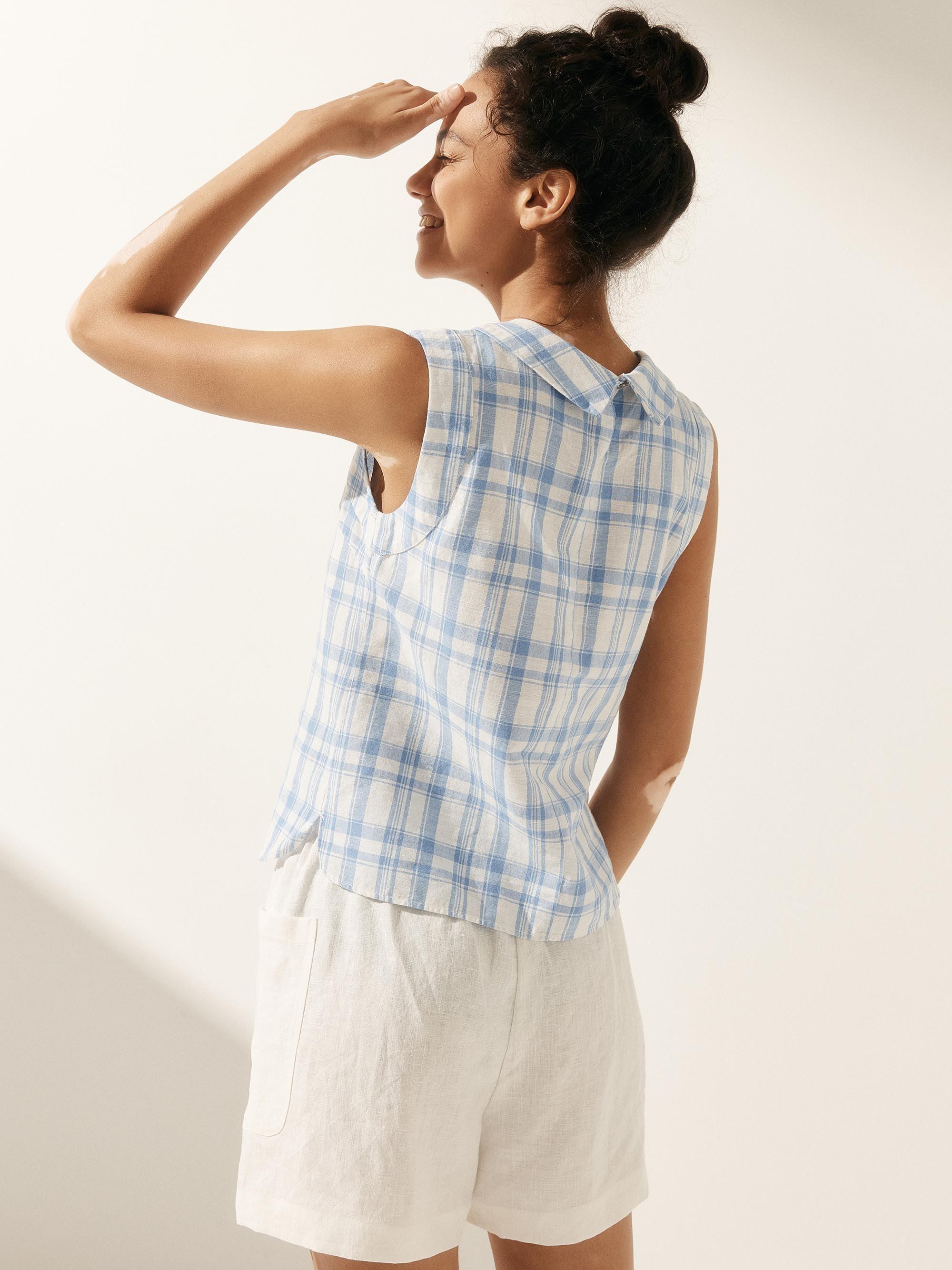 100% Linen Draped Collar Tank Top - TOPS-Linen Tanks