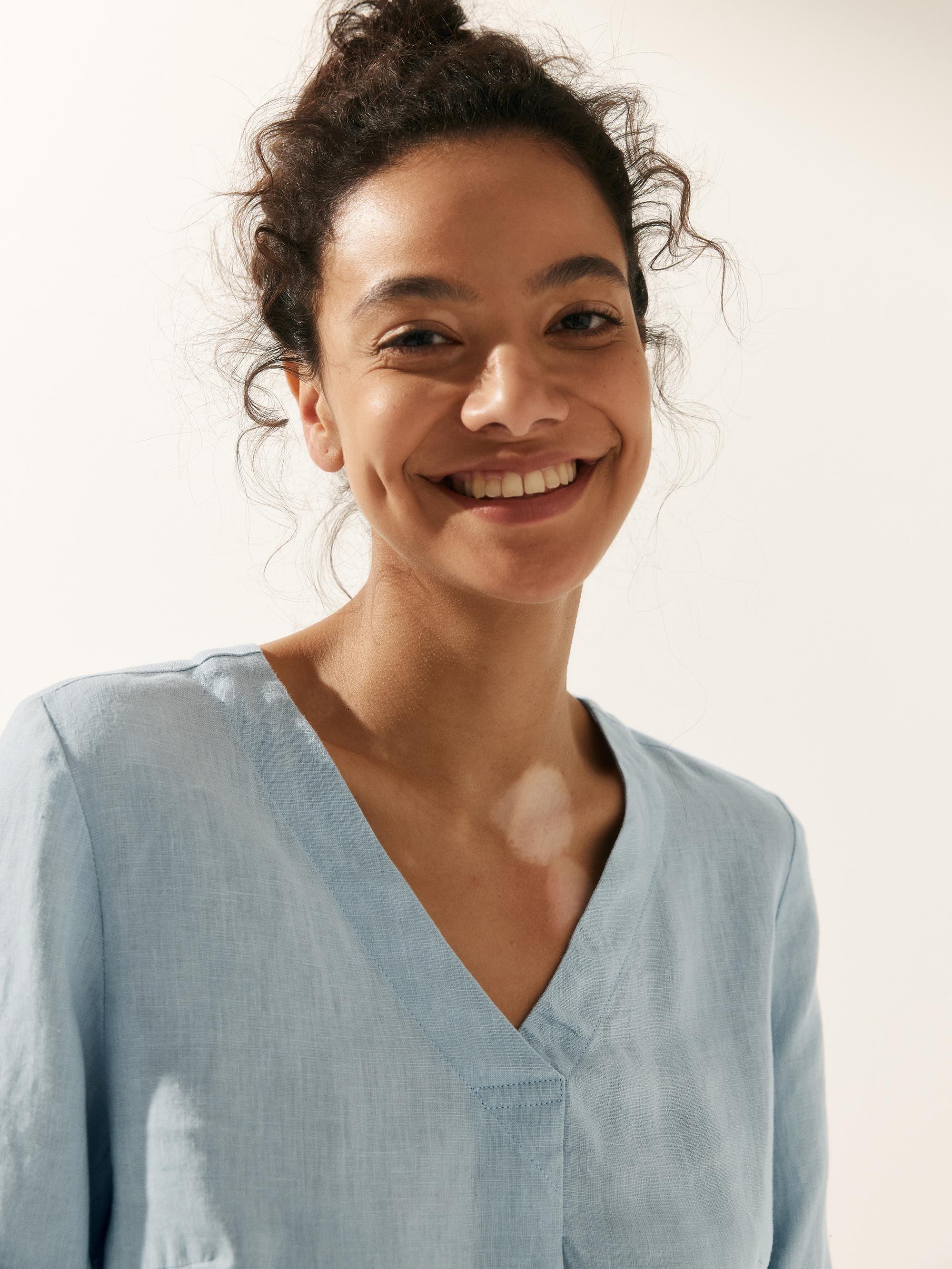 Folded Collar Linen Top | Long-Sleeve Women's Pullover – LINTICO