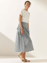 Linen-Cotton Elastic Waist Skirt MARINA - BOTTOMS-Linen Skirts