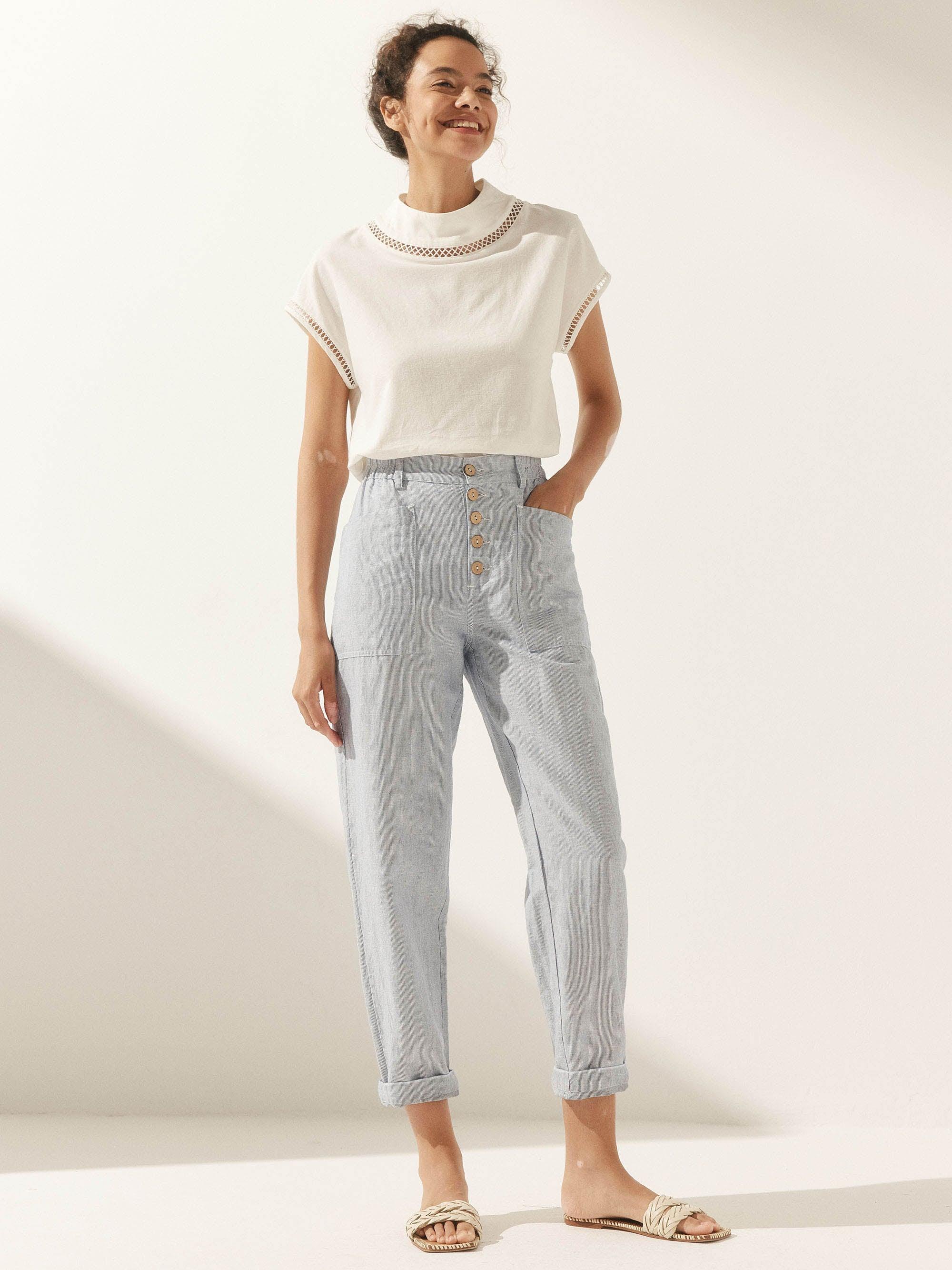 Linen Simple Button Fly Trousers HEIDI - BOTTOMS-Linen Pants
