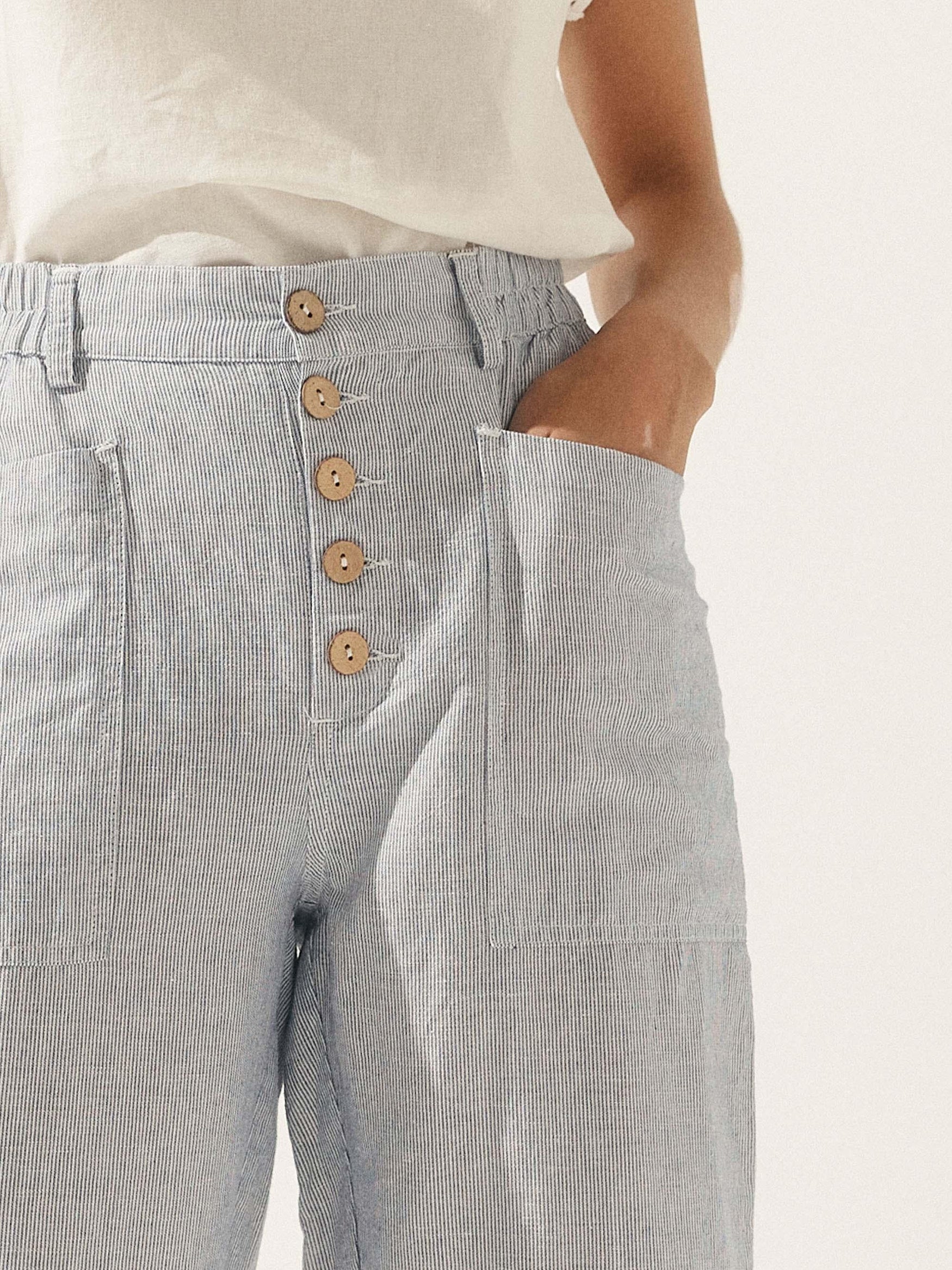 Linen Simple Button Fly Trousers HEIDI - BOTTOMS-Linen Pants