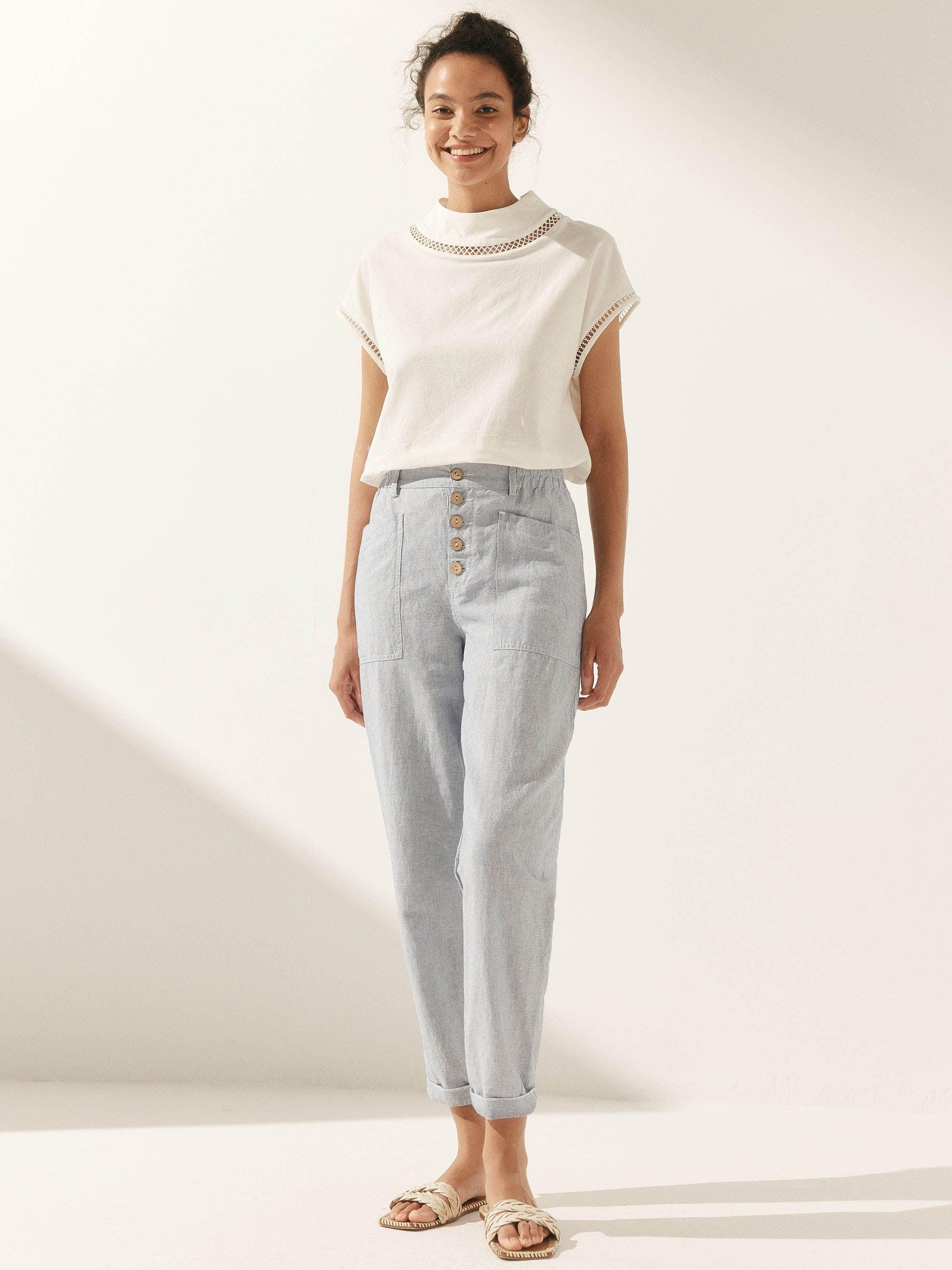 Linen Simple Button Fly Trousers HEIDI - BOTTOMS-Linen Pants