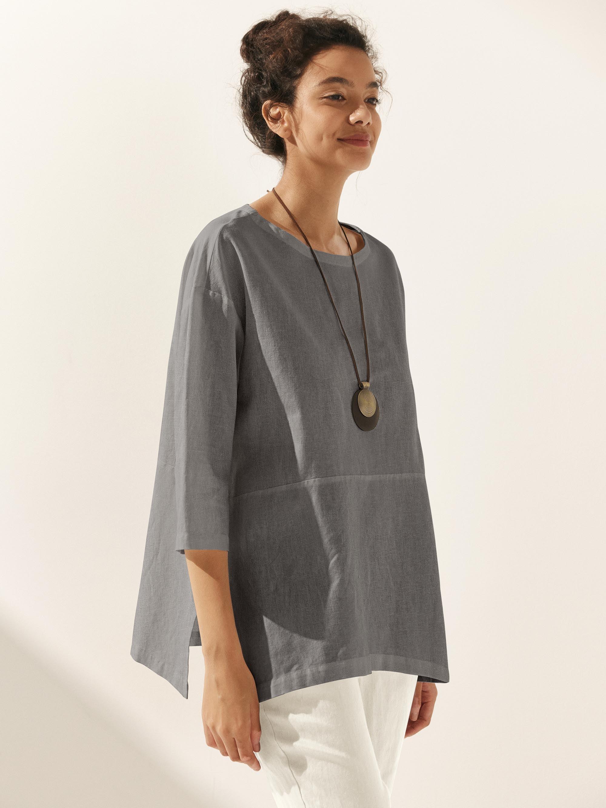 Linen White Boat Neck Oversized Top AVA - TOPS-Linen Blouses