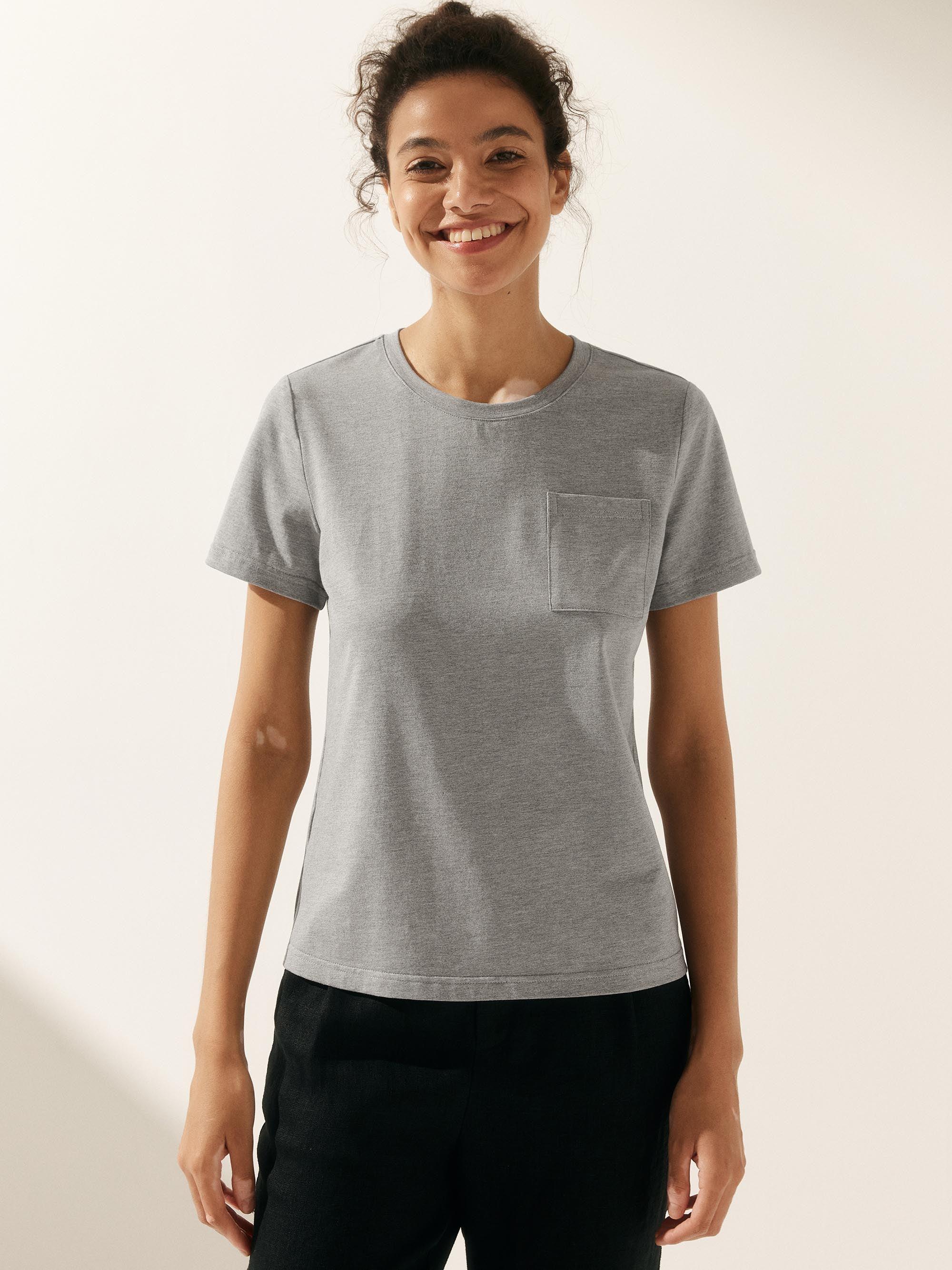 Stretch-Knit Bamboo Classic Basic Tee BELLE - Neutral Grey / Crew Neck / S - TOPS-Bamboo Tees
