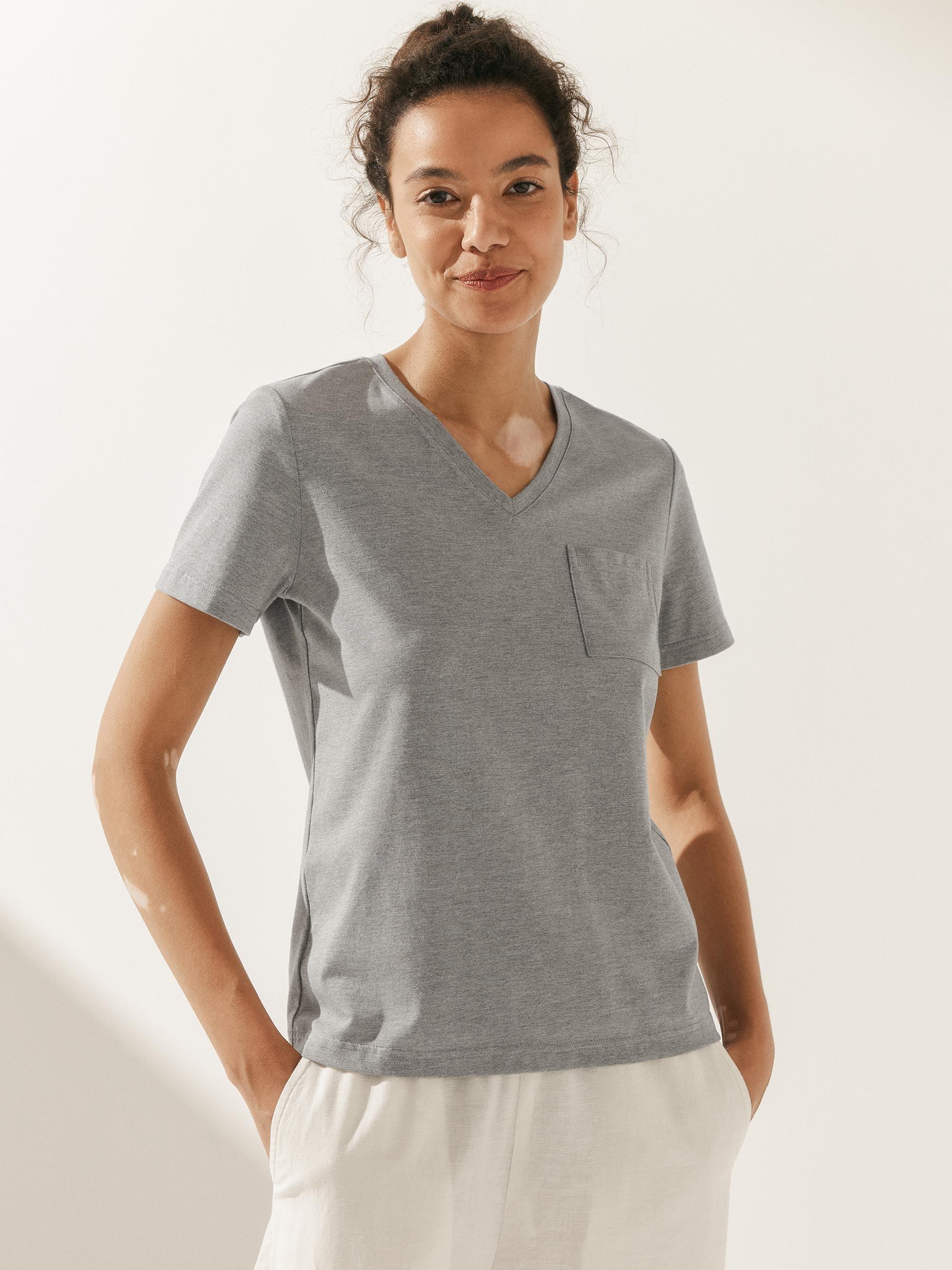Stretch-Knit Bamboo Classic Basic Tee BELLE - Neutral Grey / V-Neck / S - TOPS-Bamboo Tees